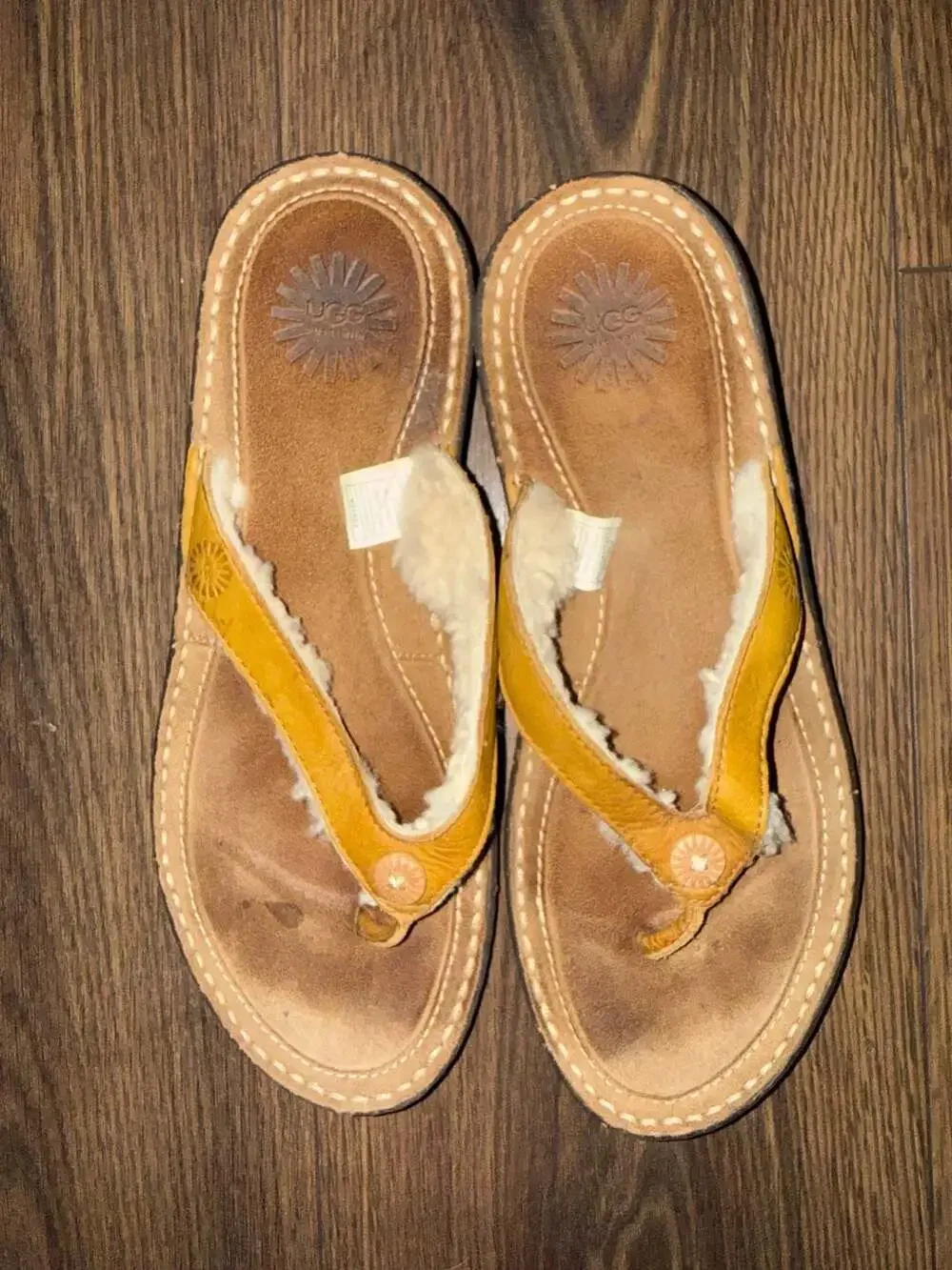 UGG Leather Shearling Thong Sandals Size 9 Brown